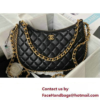 Chanel Shiny Crumpled Lambskin & Gold-Tone Metal Large Hobo Bag AS4368 Black 2023
